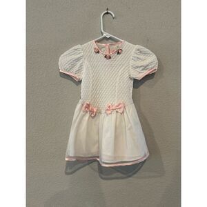 Little Precious Girl's Size 3T Short Puffed Sleeves Party Dress‎ White/Pink